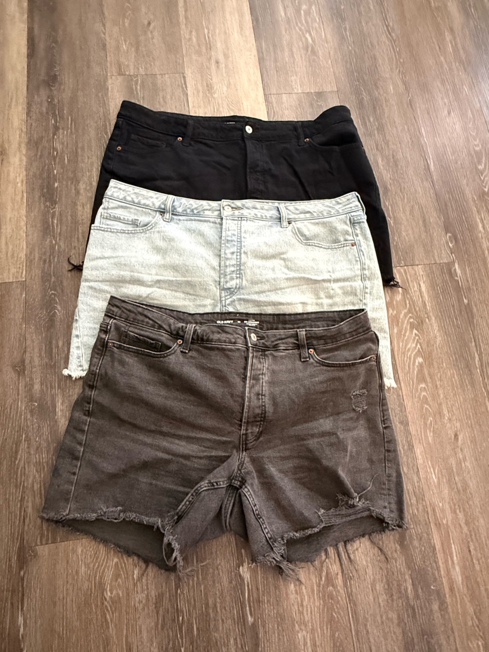 Old Navy Trio of Denim Shorts in Black, Light Wash, Charcoal “OG STRAIGHT”